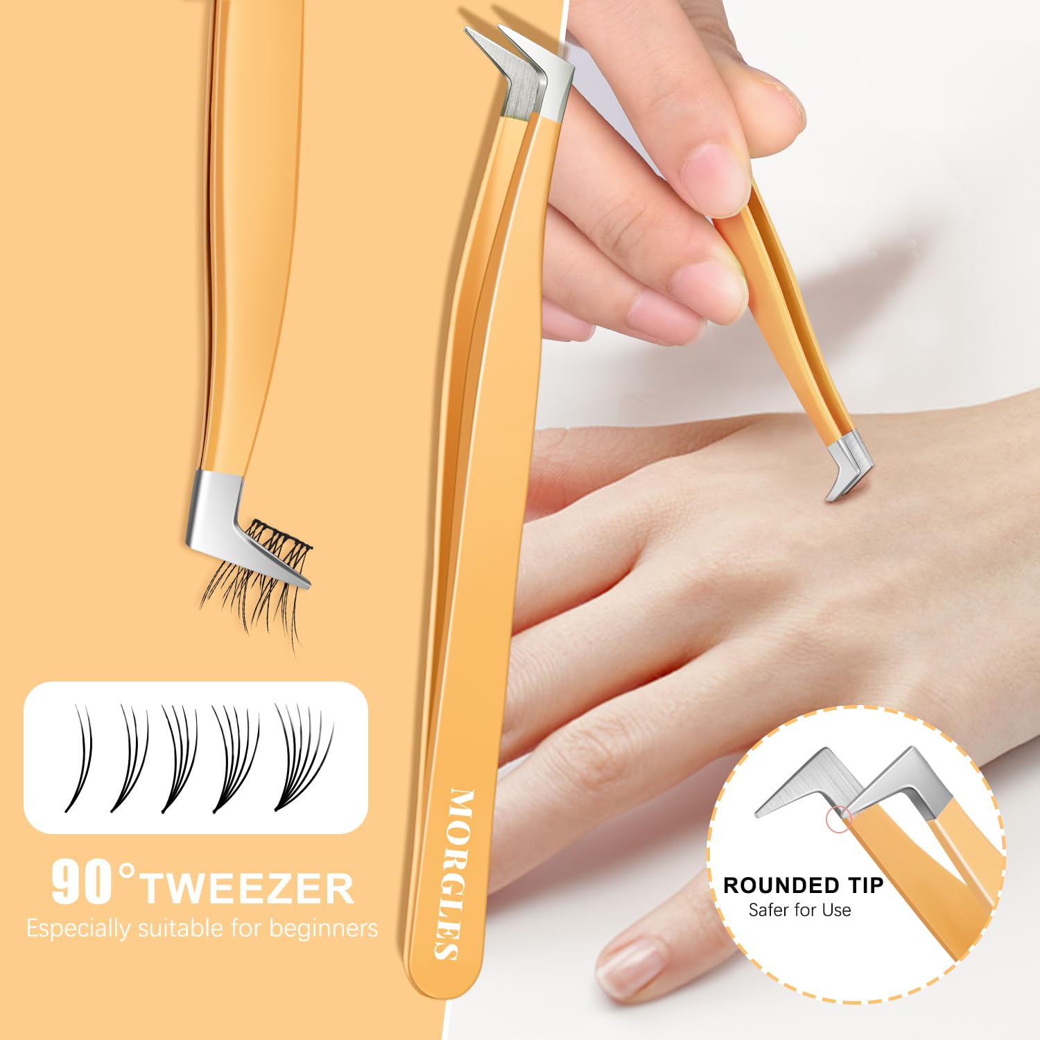 Morgles Straight&Curved Lash Tweezers For Eyelash Extensions, 5Pcs Eyelash Tweezers For False Lashes, Precision Tweezers For Cra