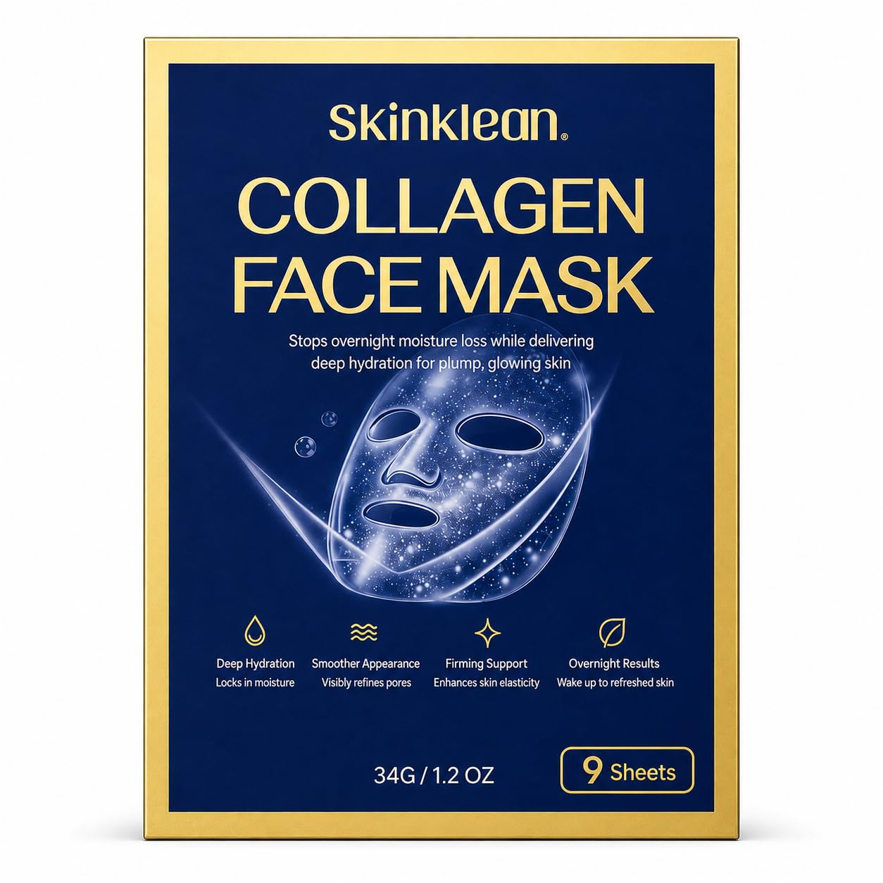 Kymezol SkinKlean Collagen Face Mask 9 Pack,Hydrating Sheet Masks for Women