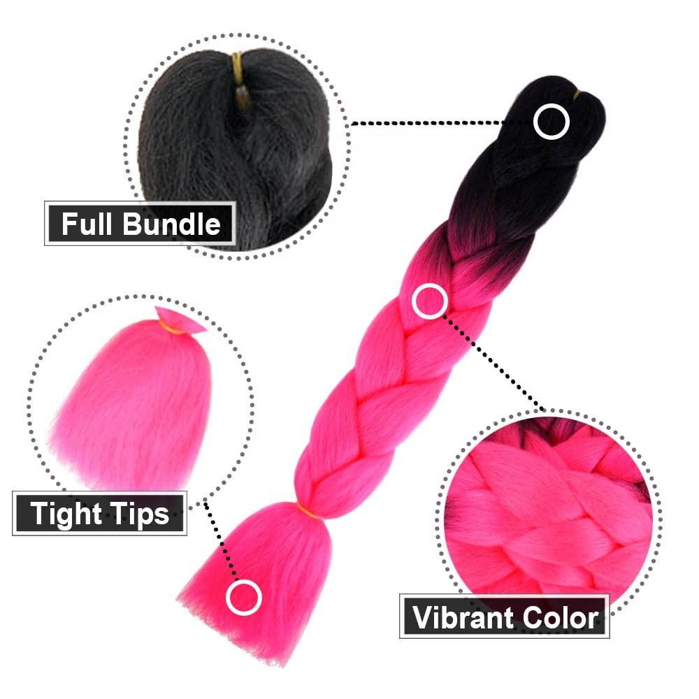 Aidusa Ombre Braiding Hair Black To Hot Pink 5Pcs Synthetic Afro Jumbo Braiding Hair Extensions 24 Inch 2 Tones For Women Twist