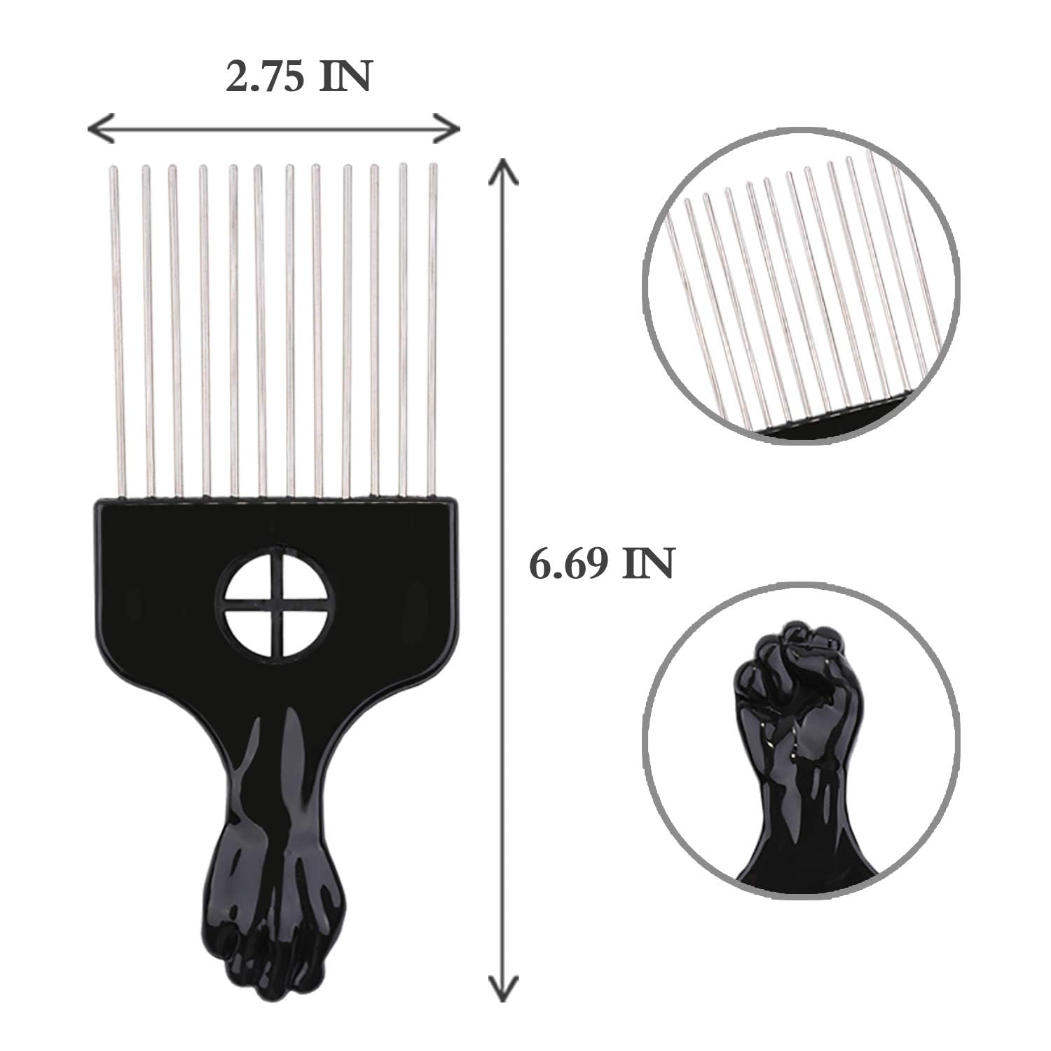 2 Pack Afro Comb And Metal Wig Detangler - Braid Styling Comb For Detangling And Styling Hair, Hair Pick