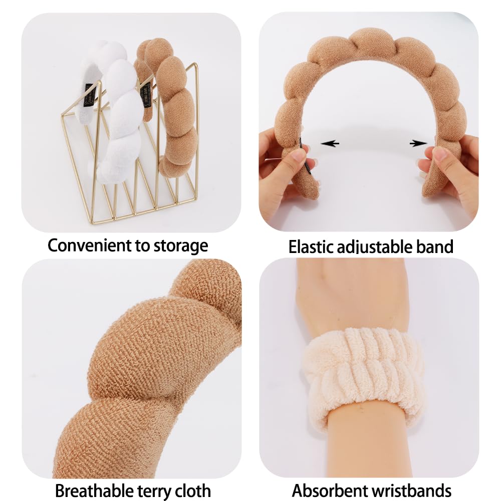 AHONEY 2 Set Spa Headbands for Washing Face Wristband, Sponge Facial Skincare Headbands Terry Cloth Puffy Makeup Headbands for W