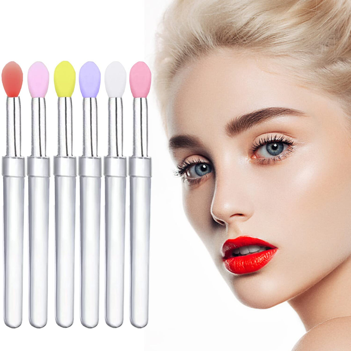 Lip Brush, 6PCS Silicone Lip Applicator Reusable Lip Mask Applicator, Silicone Lip Brush Retractable Lip Gloss Balm Applicator E