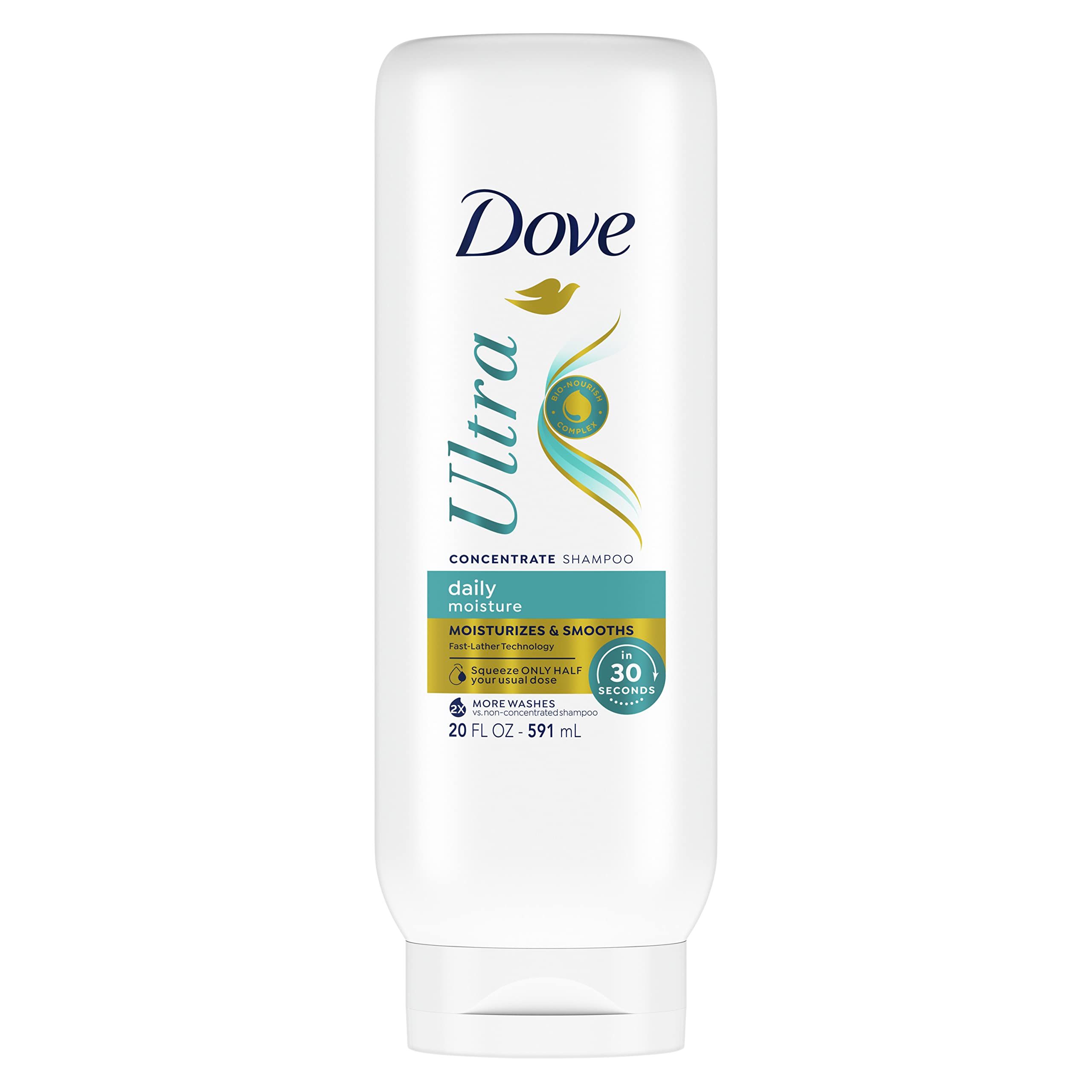 Dove Ultra Daily Moisture Concentrate Shampoo for Dry Hair Moisturizes and Smooths in 30 Seconds, Ultra-Lather Technology and 2X