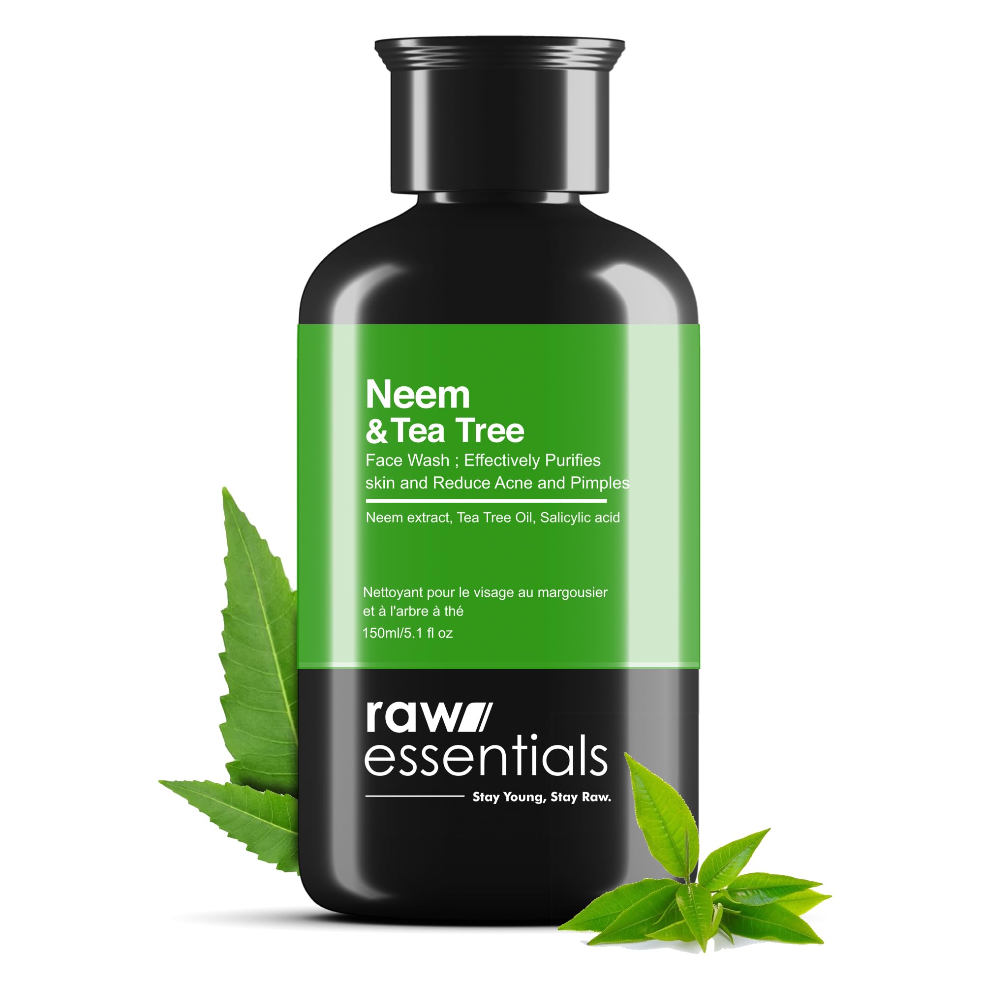 Raw Essentials Neem & Tea Tree Face Wash 150Ml For Oily Skin & Acne, Fades Dark Spots, All Skin Types, Face Wash For Men & Women