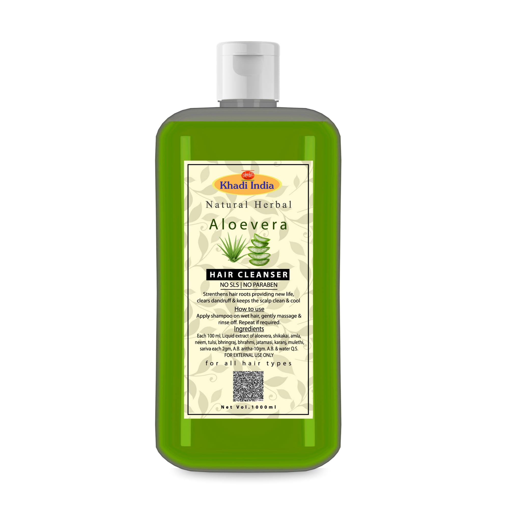 Khadi Natural Herbal Anti Dandruff Aloevera Shampoo 1000Ml For Healthy & Shiny Hair | Control Hair Fall With 7 Herbal Ingredient