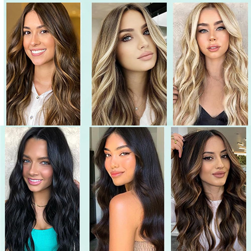 Pobokix Straight Clip In Hair Extensions Real Human Hair 8Pcs Clip In Balayage Dark Brown to Chestnut Brown Human Hair Extension