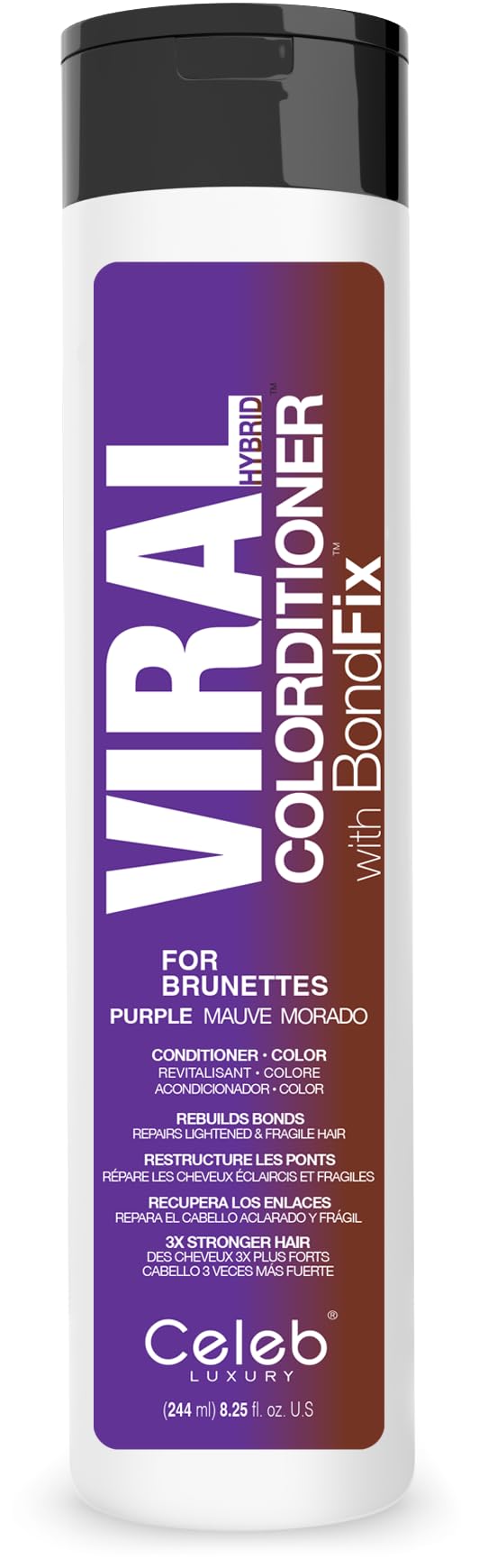 Celeb Luxury Purple Hair Color Depositing Colorwash Conditioner for Brunettes + Bondfix Bond Rebuilder, Semi Permanent Hair Colo