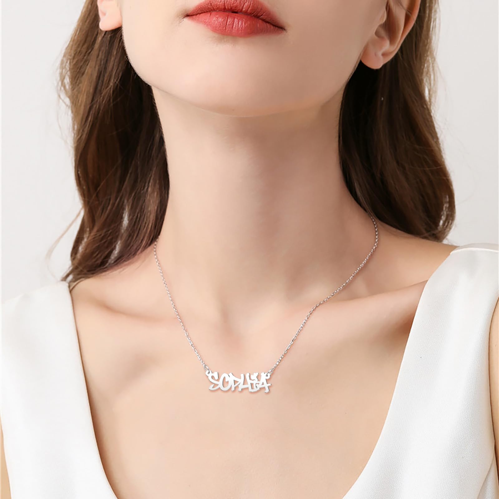 CoolJewelry 18K Gold Plated or Sterling Silver Custom Name Necklace for Women Personalized Name Necklaces Nameplate Customized P