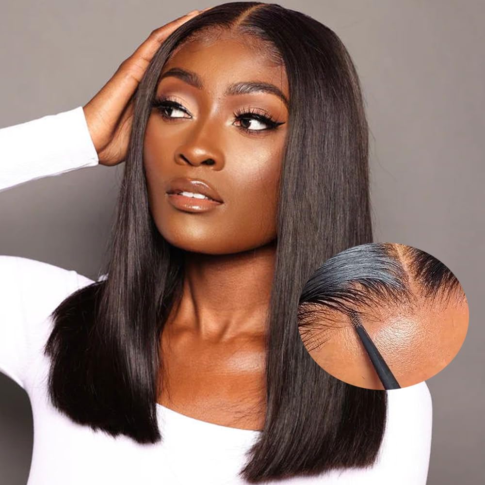 Qangelabeauty Wear and Go Glueless Bob Wig, 16 Inch, 180% Density, Human Hair, Natural Black, No Shedding, No Tangle, Adjustable