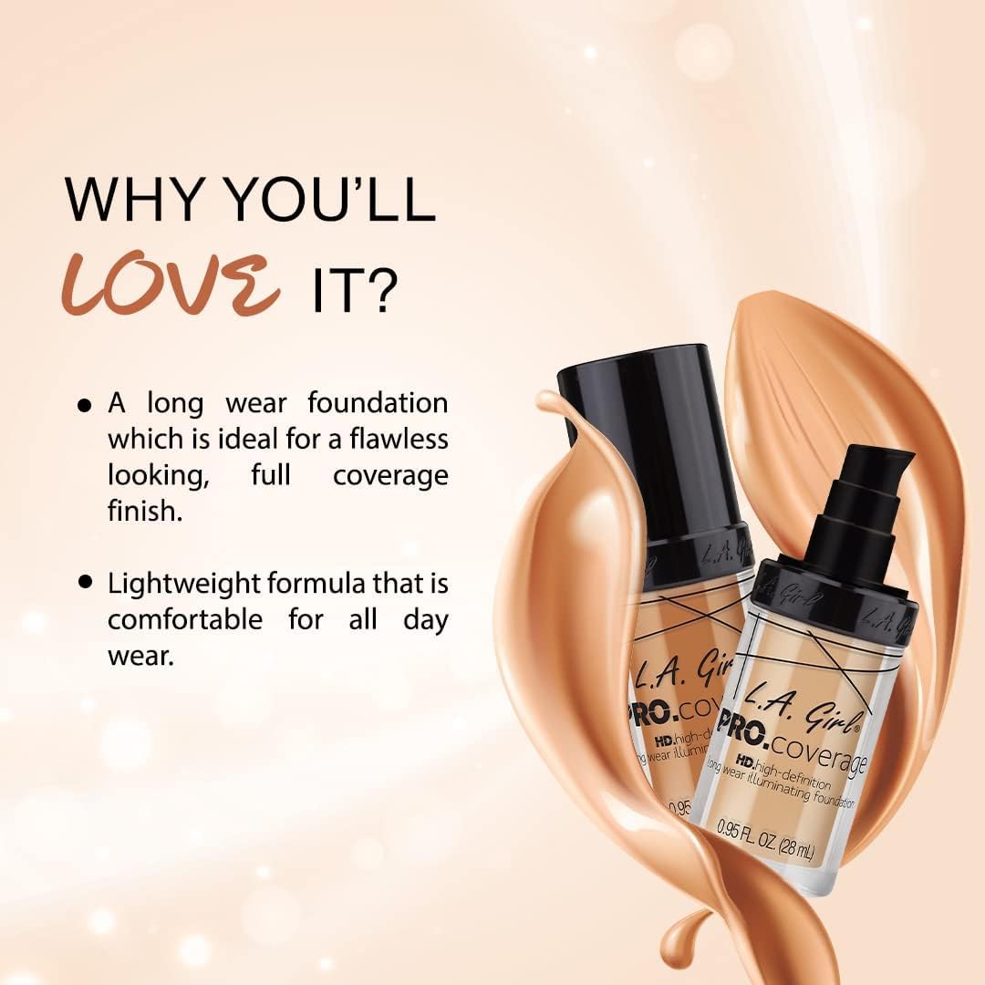 L.A. Girl Pro Coverage Liquid Foundation, Soft Honey, 0.95 Fl Oz