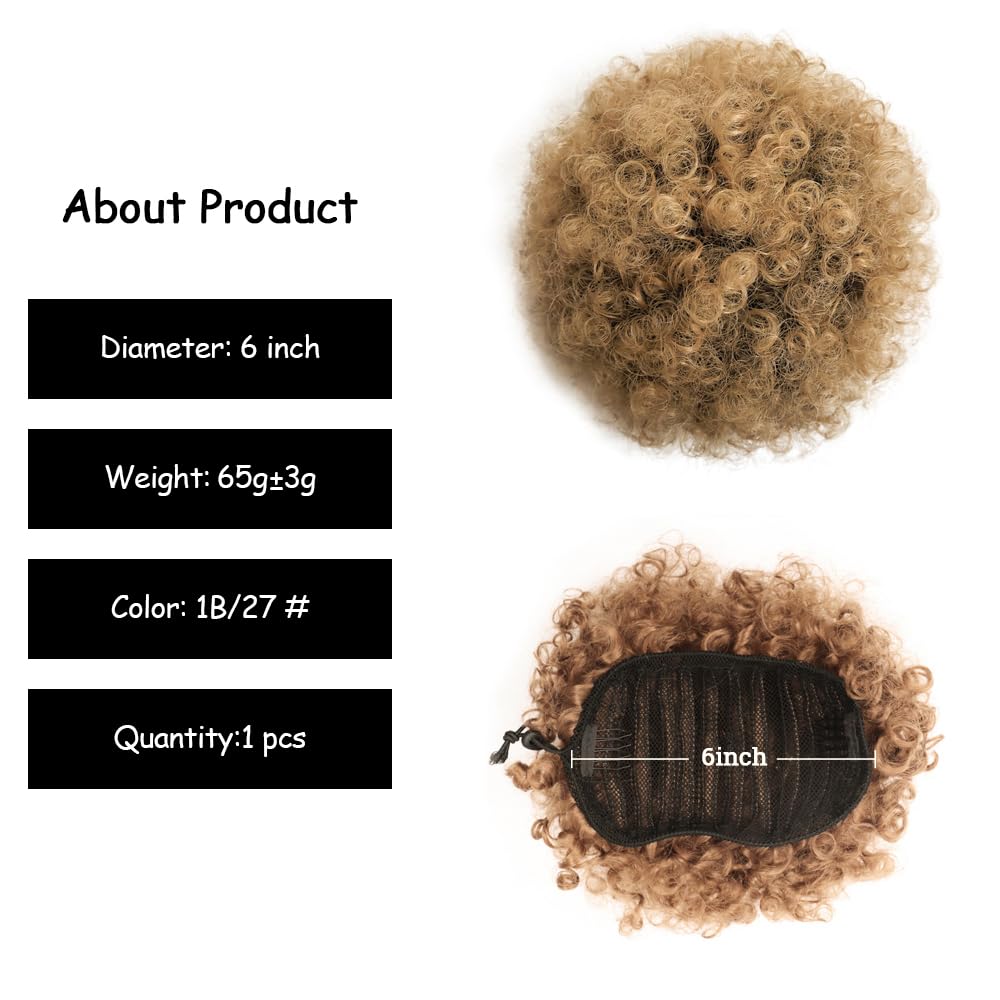 Ombre Brown Afro Puff Drawstring Ponytail Kinky Curly Pony Tail Hair Extensions Synthetic Short Bun Hairpieces For Black Women(1
