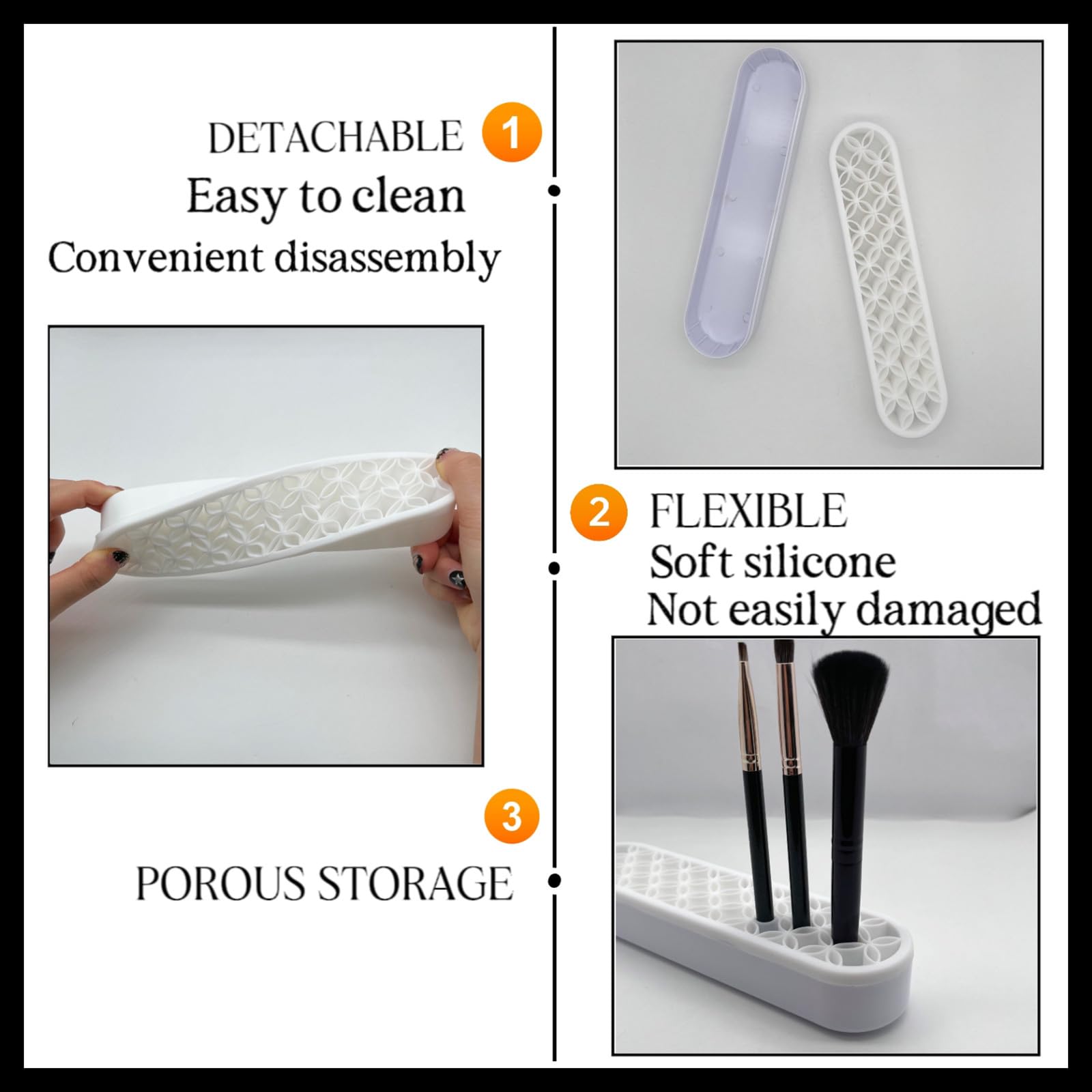 Tang Song 1 Pcs Silicone Make Up Brush Holder Cosmetic Storage Box Desktop Organizers (Gray)