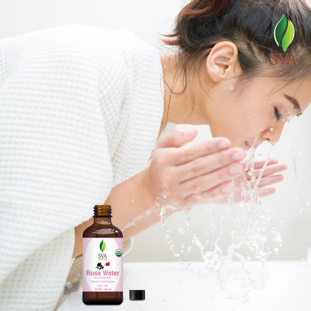 Sva Organics Rose Water 4Oz (118 Ml) Refreshing Rose Water Spray For Skin Care, Skin Hydration, Bath, Soaps, Haircare & Aromathe