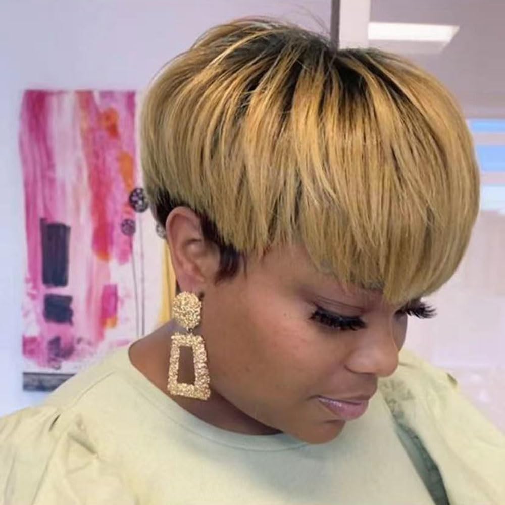 HOTKIS Pixie Cut Wig Human Hair Blonde Short Human Hair Wigs for Black Women Short Wigs Human Hair Natural Straight Short Hair W