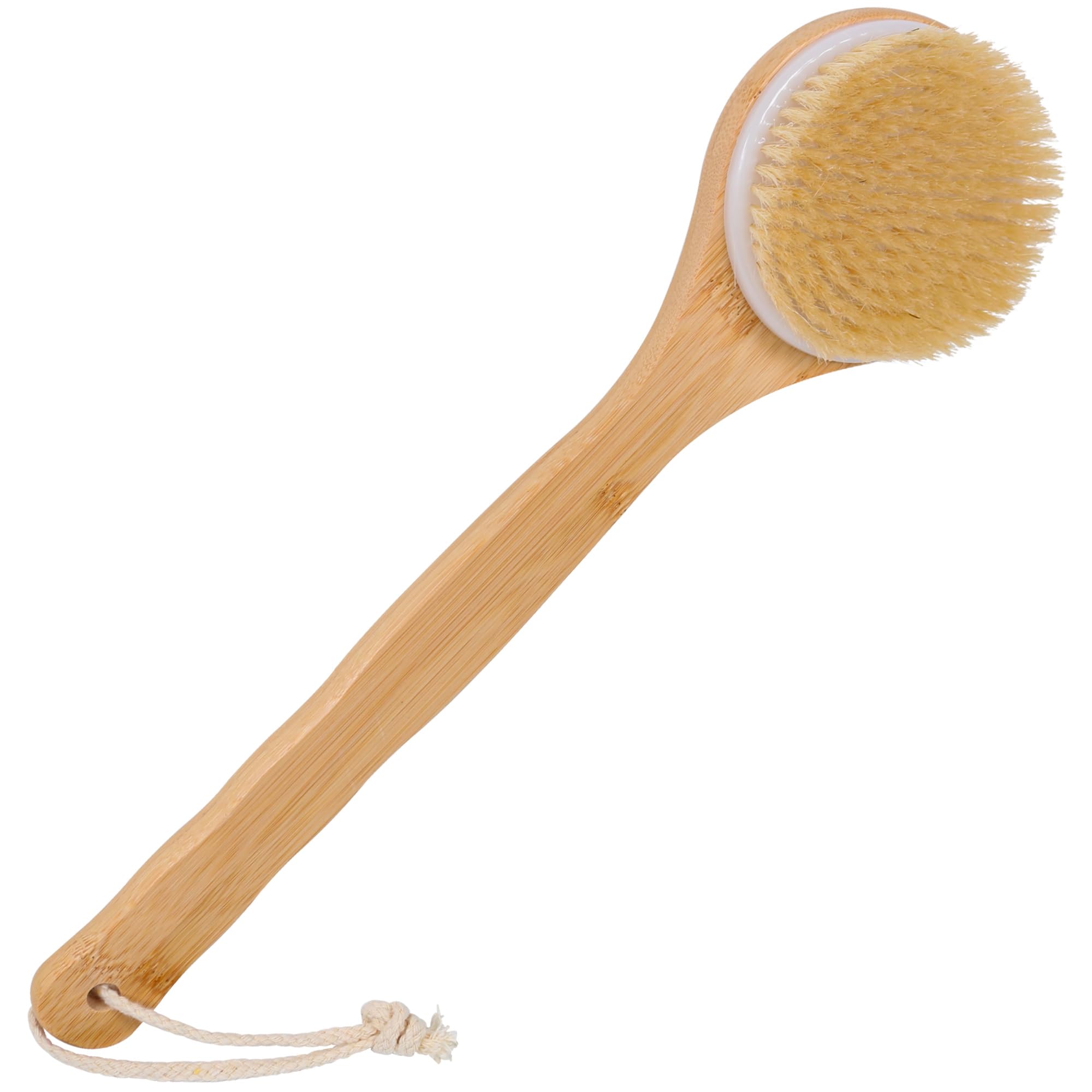 Owiizi Back Scrubber Brush For Shower, Round Head Bristle Body Large Area Deep Cleanse Bath Brushes, Bamboo Long Handle Skin Exf