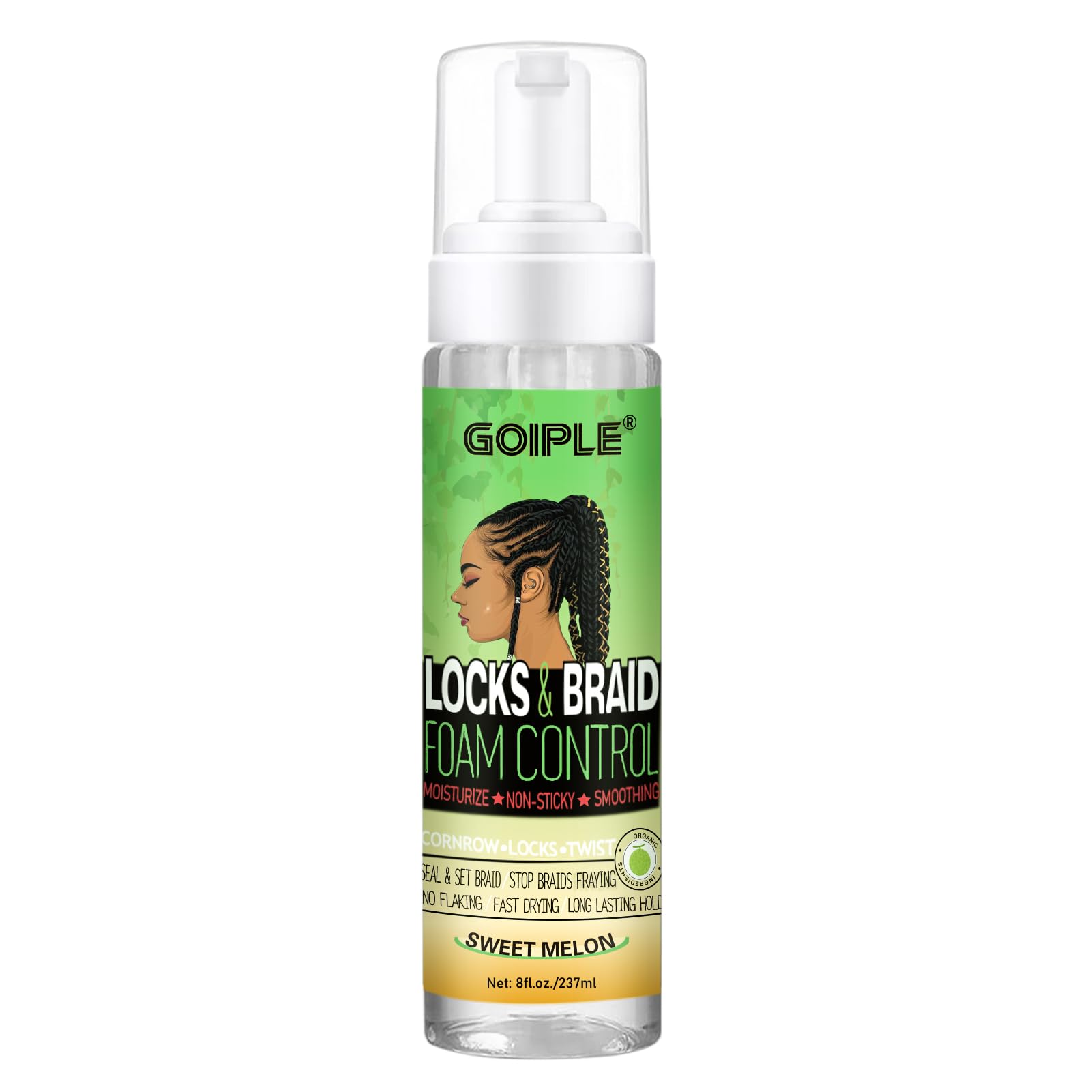 Goiple Braid Mousse, 8 fl oz for Braids Twist, Locs - Long-Lasting Hold, Frizz Control, High Shine and Moisturizes, Sugar Melon 