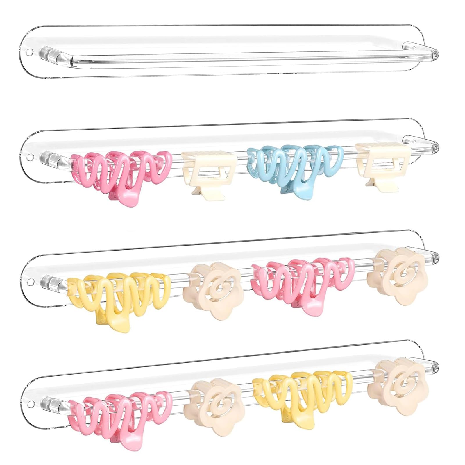 SNOWSTAR Acrylic Claw Clip Organizer, 4PCS Wall Holder and Storage, Hair Clip Display Clear Stand for Women and Girls (Clear 4PC