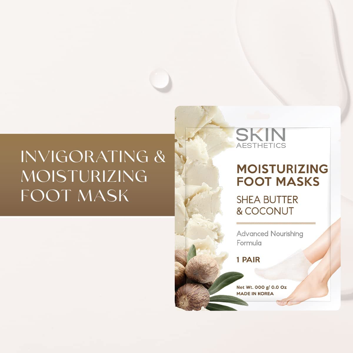 Skin Aesthetics Shea Butter & Coconut Foot Masks - Moisturizes & Repairs Cracked Feet, Hydrating & Exfoliating - Dermatologist T