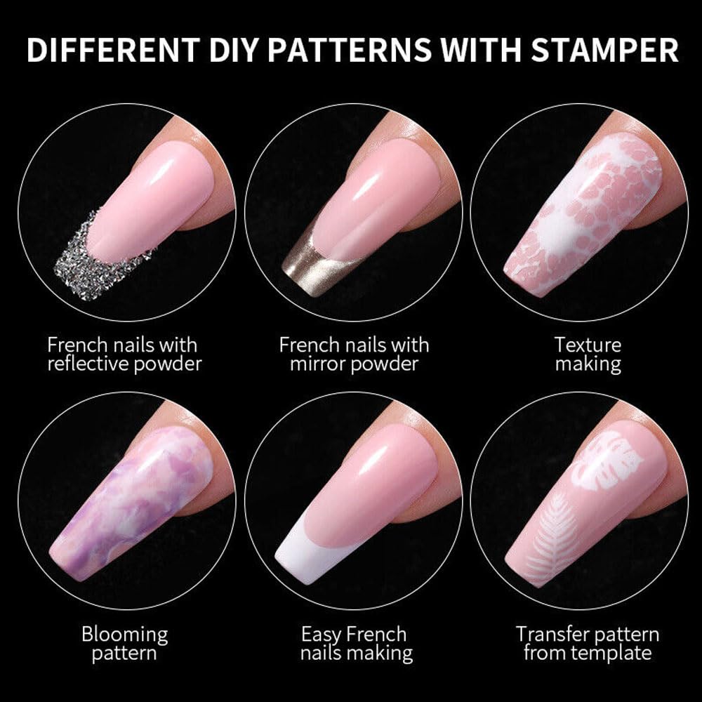 Nail Art Stamper, Clear Silicone Stamping Jelly with Scraper, Transparent Visible Body, No Misplacement for DIY Nail Decor, Home