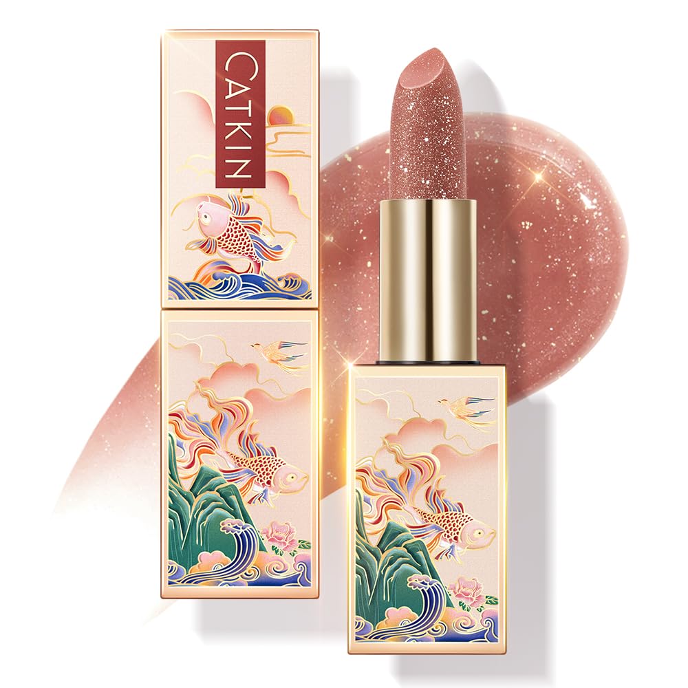 CATKIN Tinted Lip Balm Glitter Lip Stain Ultra Hydrating Lip Moistrurizer Chapstick with Vitamin E Nourishing For Cracked & Dry 