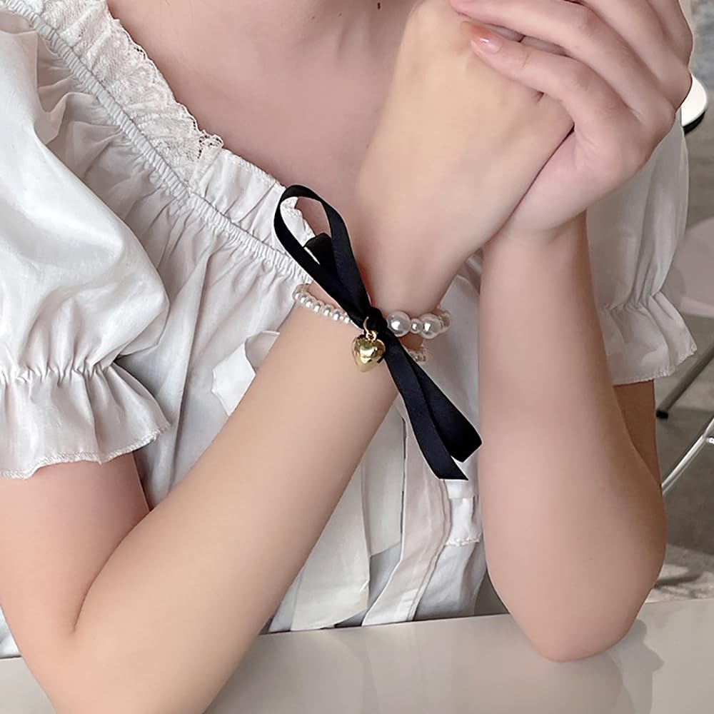 Pearl Hair Scrunchies For Women French Elastic Hair Ties Elegant Hair Accessories Valentine Heart Charm Design Hair Ties French