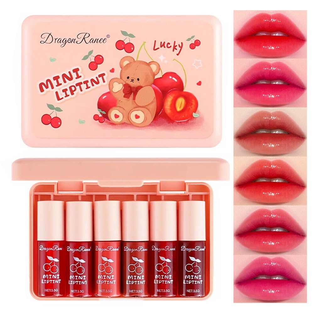 6 Colors Lip Tint Stain Korean Lip Gloss Set, Plumping Lip Tint Mini Liquid Lipstick, Multi-Use Cheek And Lip Tint, Long Lasting