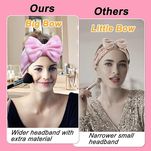 Shintop Women Fashion Lovely Soft Carol Fleece Bowknot Bow Makeup Cosmetic Shower Elastic Hair Band Hairlace Headband (Pink Polk