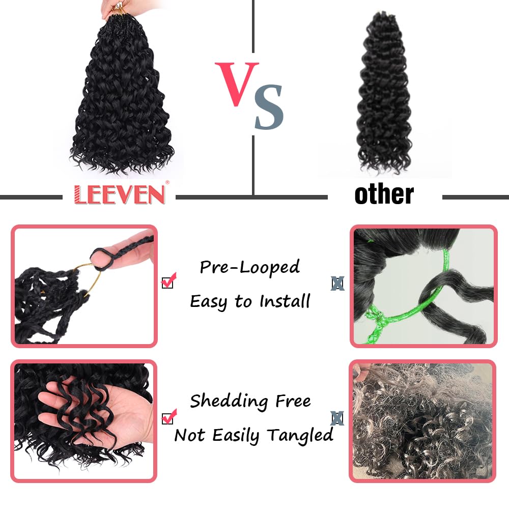 Leeven 10 Inch 8 Packs Gogo Curl Crochet Hair Ombre Brown Pre Looped Ocean Wave Crochet Hair Short Deep Twist Curly Bohemian Cro