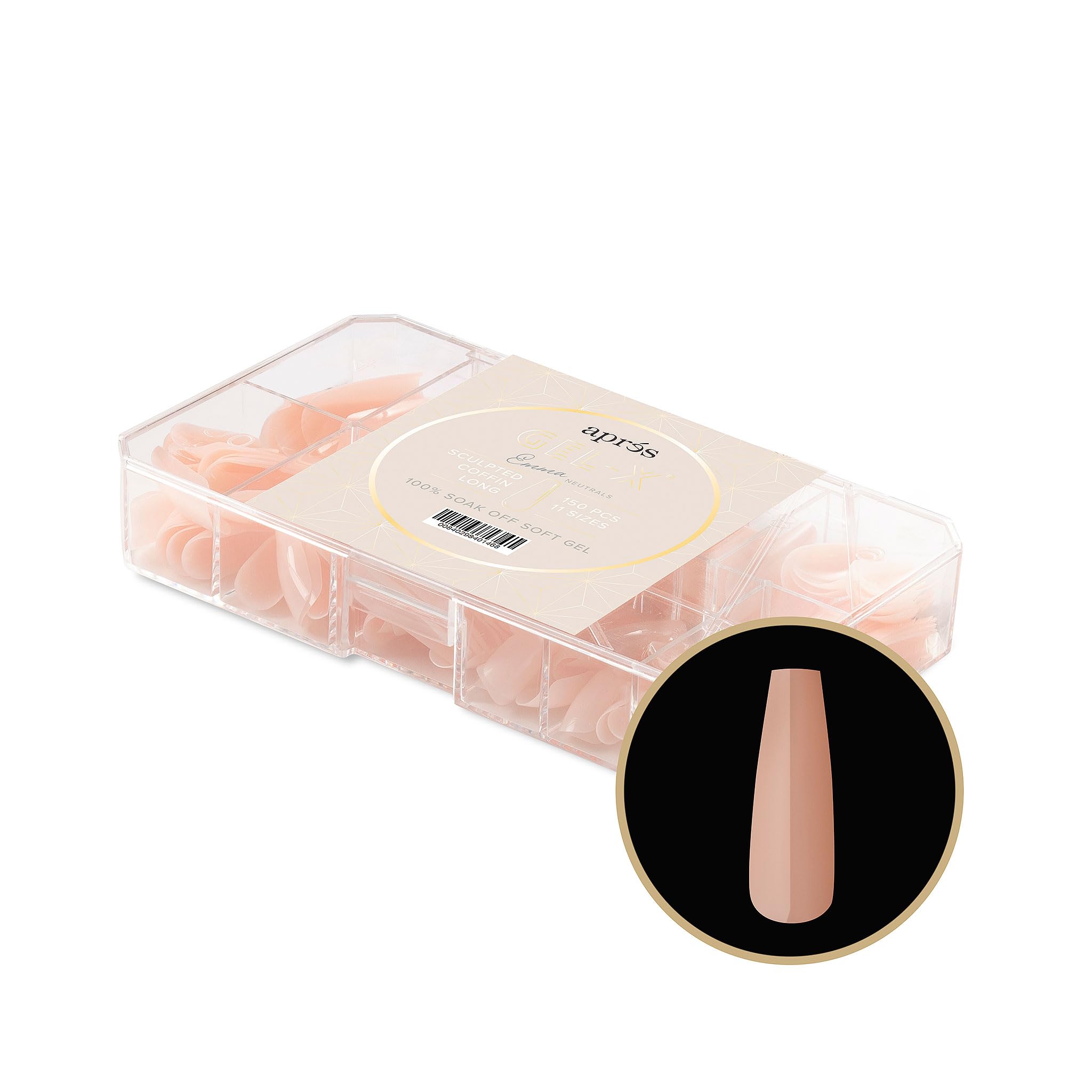 Apres Neutrals Gel-X Emma Box Of Nail Tips, 11 Sizes 00-9, Soft Gel Tip Box (150pcs) (Sculpted Coffin Long, 150)