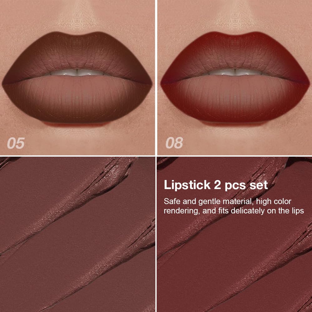 BINGBRUSH 2-in-1 Gradient Dark Brown Lip Liner Matte Lipstick, Longwear Waterproof Lip Pencil with Cone Tip, Crayon for Flawless