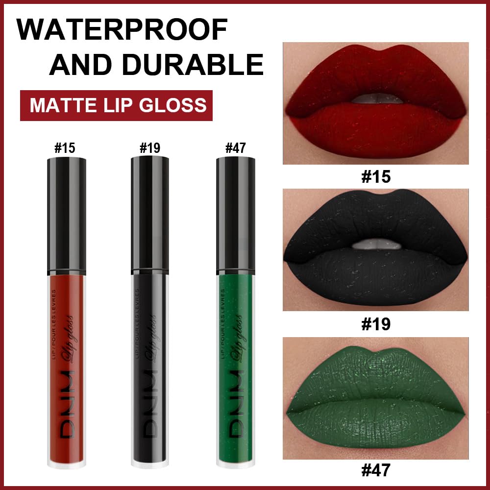 Amy'S Diary Dark Red Green Black Matte Plum Liquid Lipstick 3Pcs Sets,224-Hour Lipstick Long Lasting Permanent L Magic Lipstick