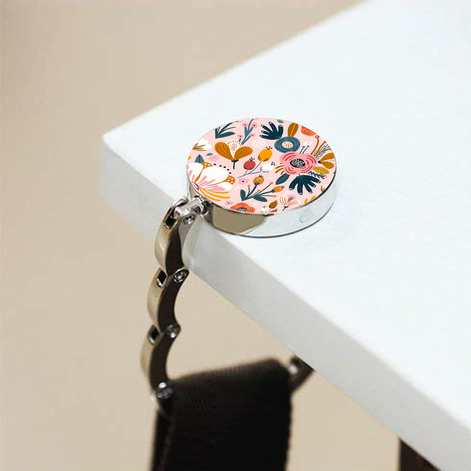 Foldable Purse Hook Womens Bag Table Hanger Collection Desk Hooks for Purse (1pack Pink Flower Hook)