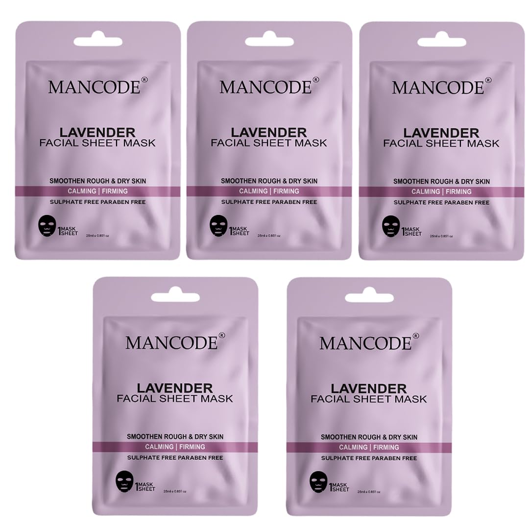 Mancode Lavender Facial Sheet Mask 25Ml Promotes Soft And Smooth Skin Firming Cleansing Pore Reducing Brightening And Enhances D