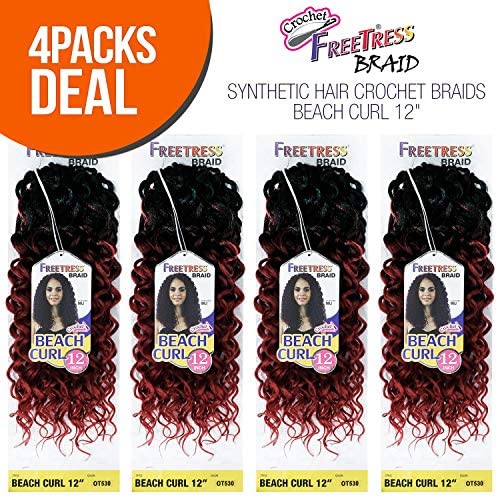 Multi Pack Deals! Freetress Synthetic Hair Crochet Braids Beach Curl 12'' (4-Pack, Ot27)