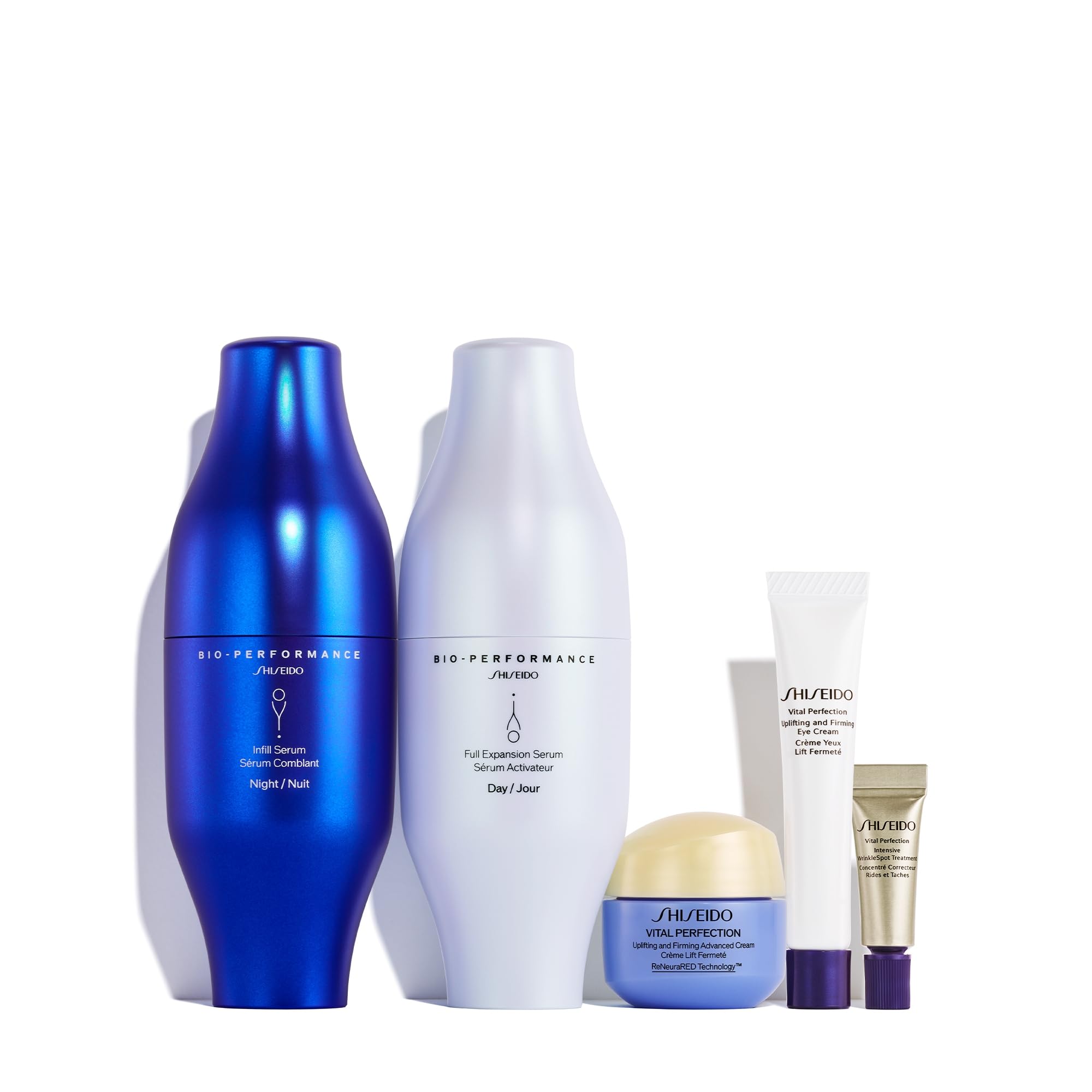 Shiseido Day-to-Night Plumping Skincare Set - Bio-Performance Skin Filler Serums (30mL x2), Vital Perfection Advanced Cream (15m
