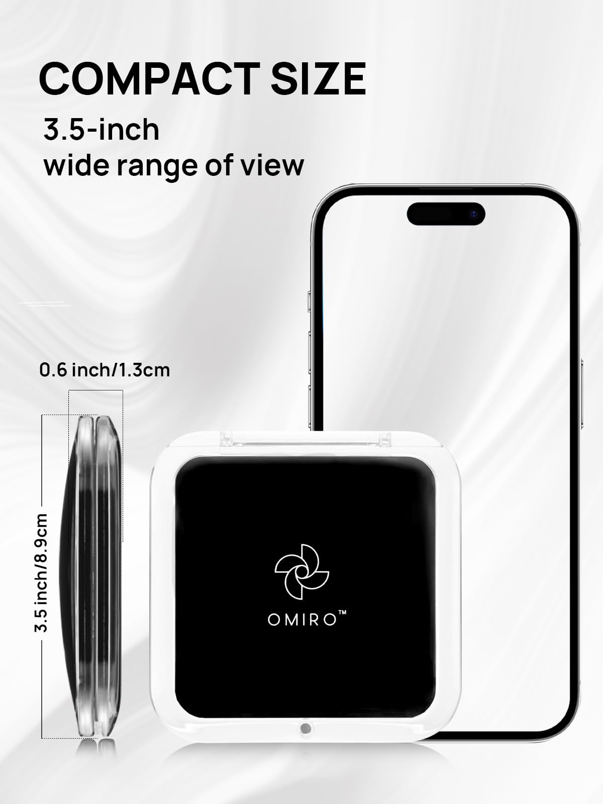 Omiro Folding Compact Mirror, 1X/15X(250R) Magnification 3    Pocket Size Square Hand Mirror For Travel Makeup (Transparent Blac