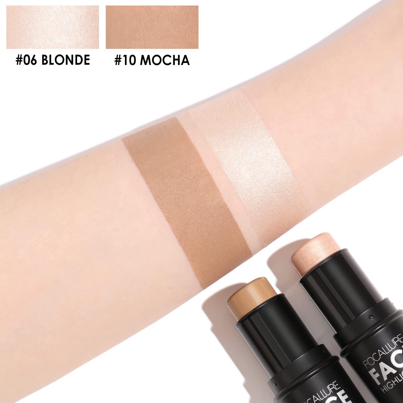Focallure 2 Pcs Mineral Cream Contour Stick,Moisturize Highlighter And Bronzer Pen,Non Stick Face Brightens & Shades Pencil,Long