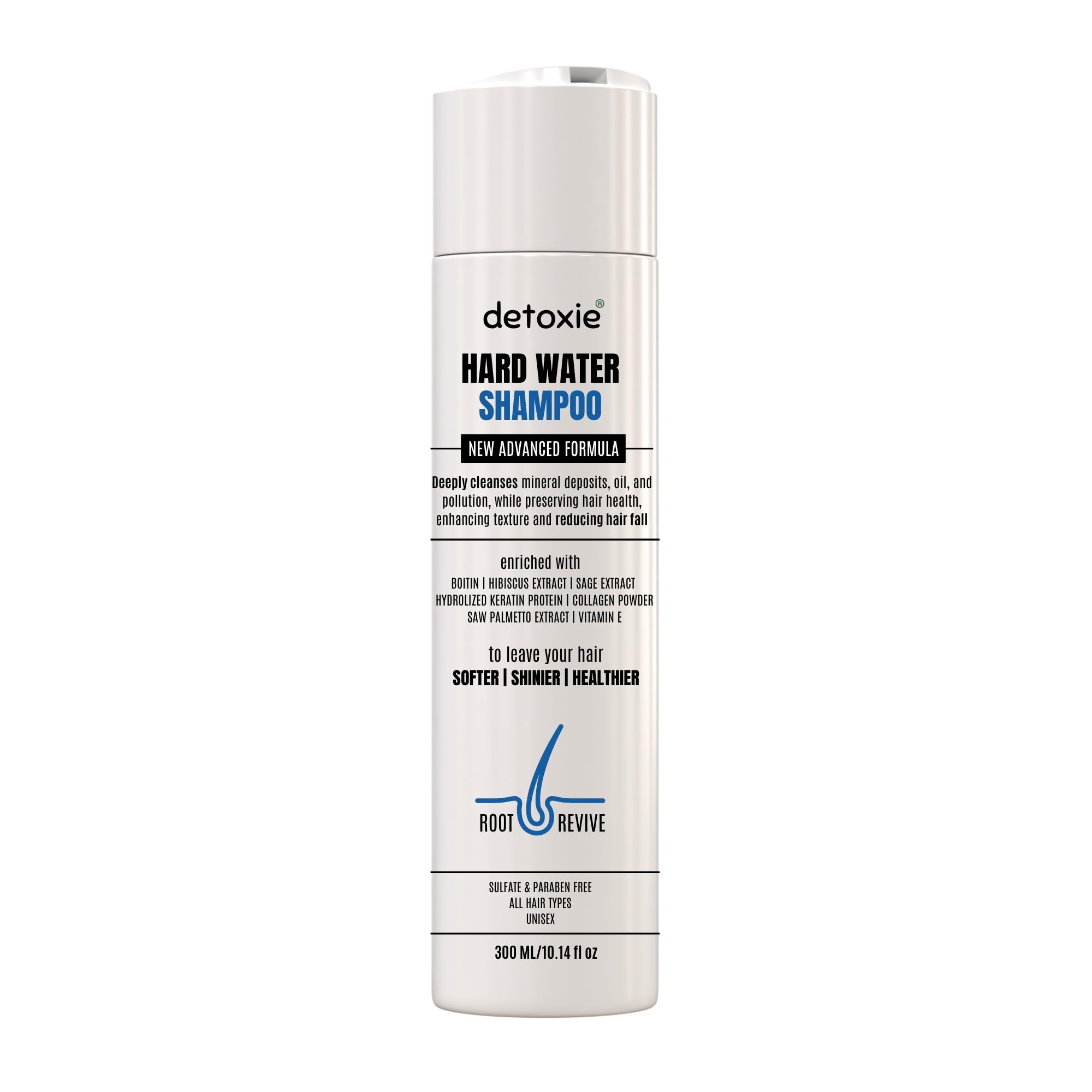 Detoxie Advanced Hard Water Shampoo 300 Ml|All Hair Types, Daily Use|Reduces Hair Fall & Buildup | Biotin, Keratin, Collagen, Hi