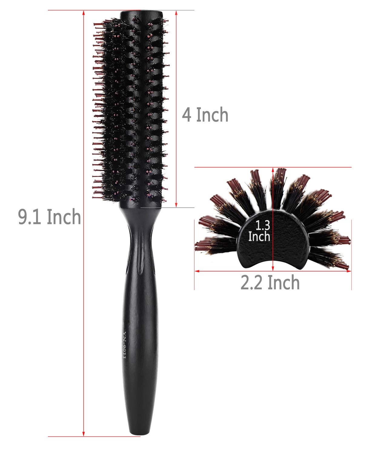 Natural Boar & Nylon Bristle Blow Drying Hair Brush -Semi Round, Professional Wooden Round Blowout Hairbrush For Styling Women&M
