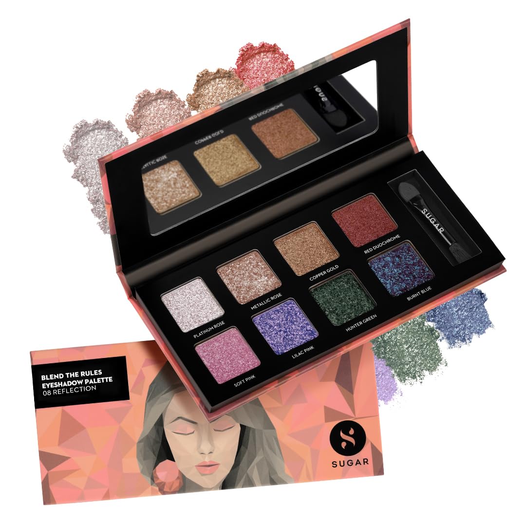 Sugar Cosmetics Blend The Rules Matte Eyeshadow Palette Powder- 08 Reflection (Galactic Glitter) - Long Lasting, Smudge Proof, V