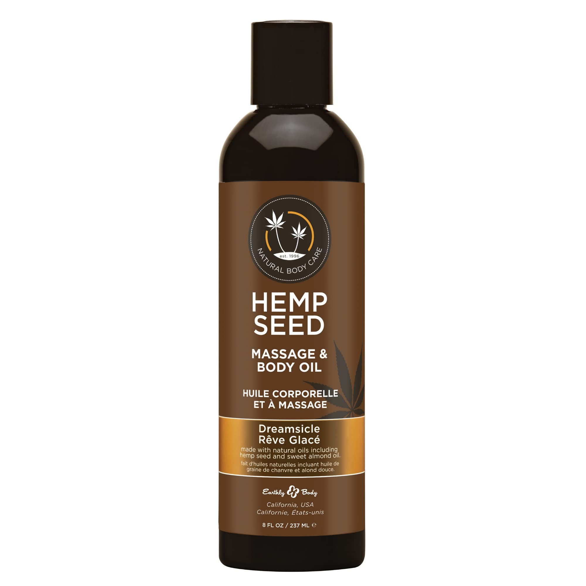 Hemp Seed Massage & Body Oil, Dreamsicle Scent - 8 fl. oz. - Nourishing, Moisturizing Massage Oil - Hemp Seed, Apricot, Grapesee