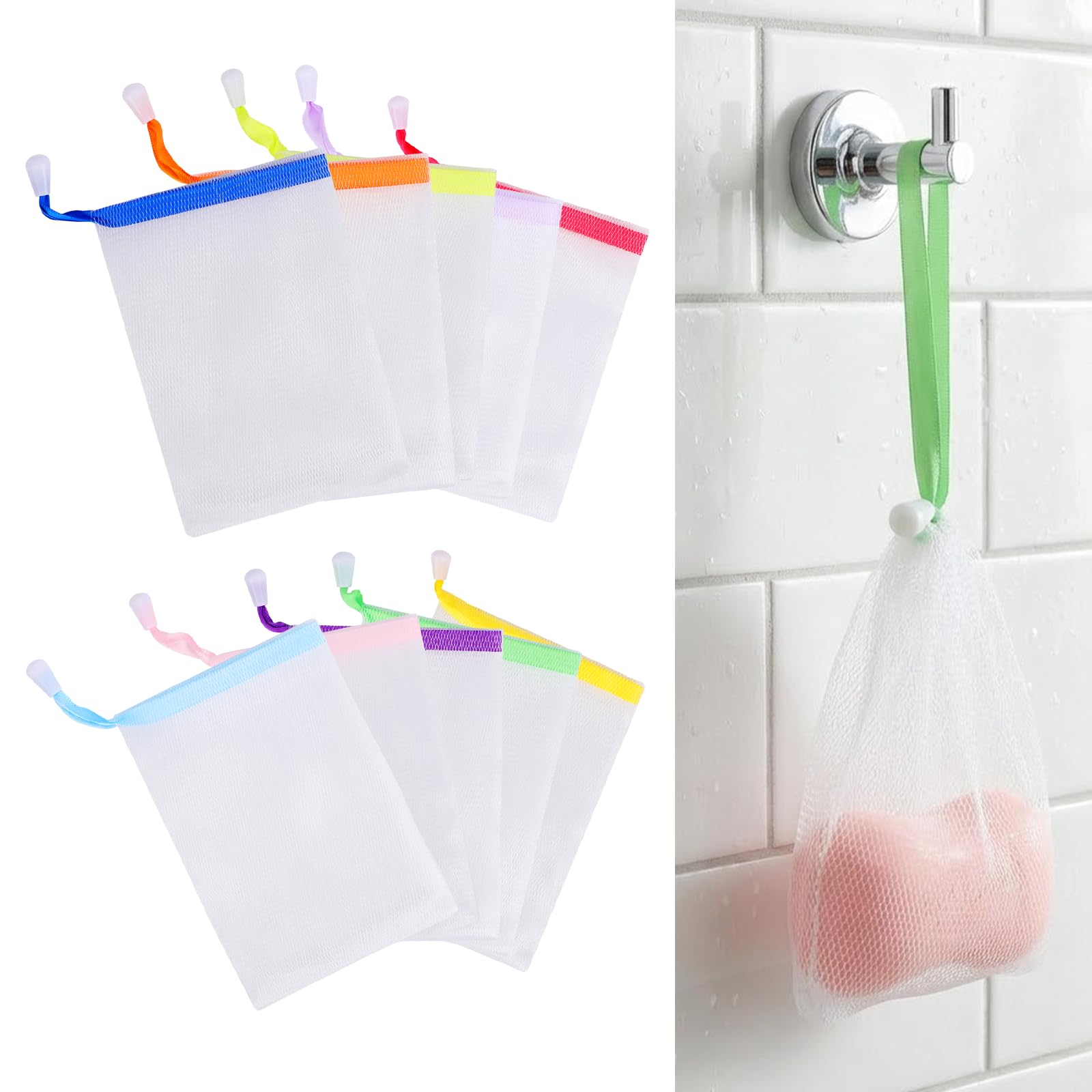 Styquenzer 10 PCS Exfoliating Mesh Soap Pouches, Soft Soaps Saver Bags with Drawstring, Gentle Foam Net Pouch for Bath Shower Sp