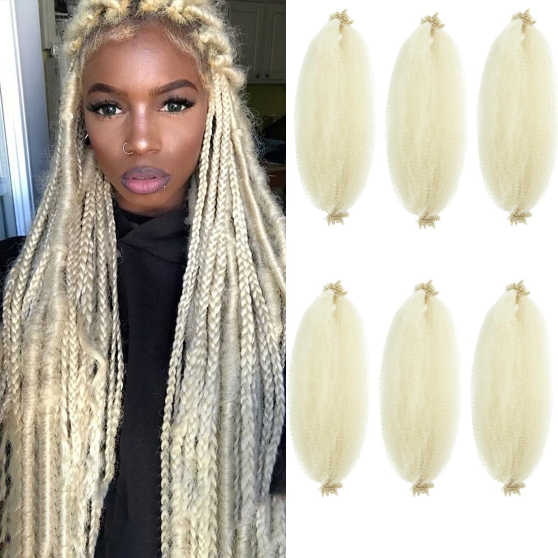 Springy Afro Twist Hair 12 Inch 6 Packs Pre Fluffed Marley Twist Braiding Hair for Black Women (12 inch, 6 Packs, 613#)