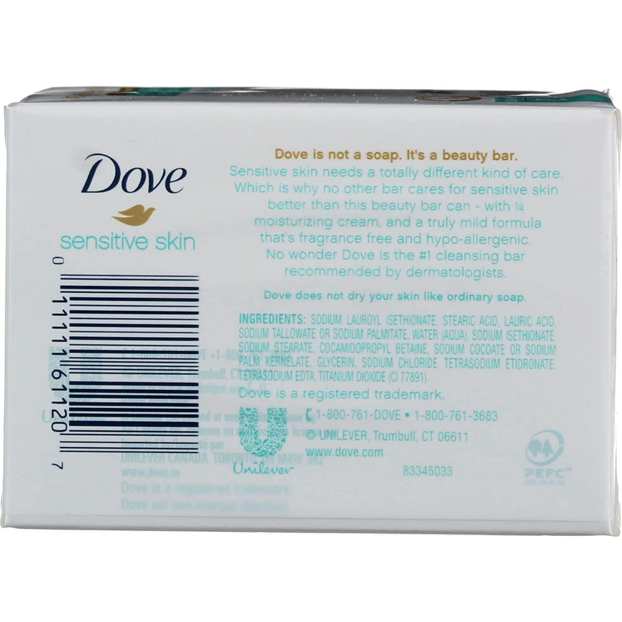 Dove Sensitive Skin Beauty Bar Soap, Unscented, 4 Oz, 2 Ct (4 Pack) (Bundle)
