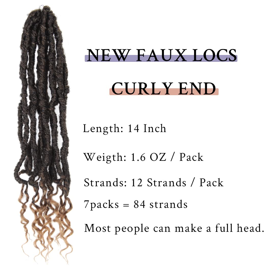 BOHOBABE 14 Inch New Faux Locs With Curly End 6 Packs Soft Locs Crochet Hair Short Natural Crochet Braids (6Packs,T27)