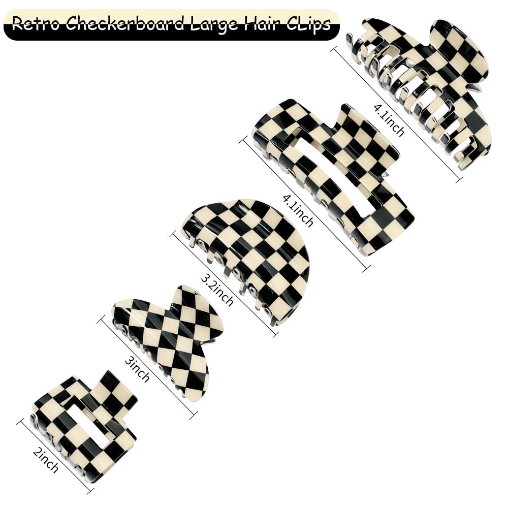 Checkered Hair Clip, Ahoney 5 Pack Hair Barrettes for Women Cute Big Claw Clips Y2k Accessories Aesthetics Banana Clip 80s 90s H