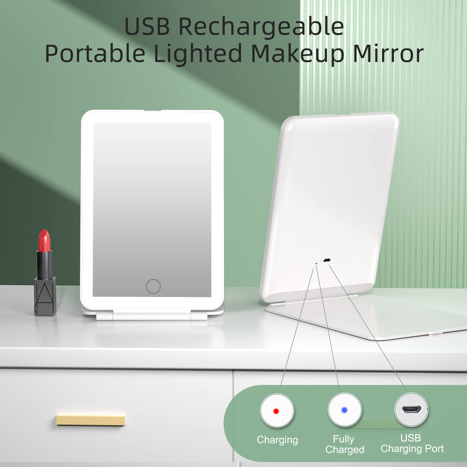 FUNTOUCH Rechargeable Travel Makeup Vanity Mirror with 72 LED Lights, Portable Lighted Beauty Mirror, 3 Lighting Modes, Dimmable