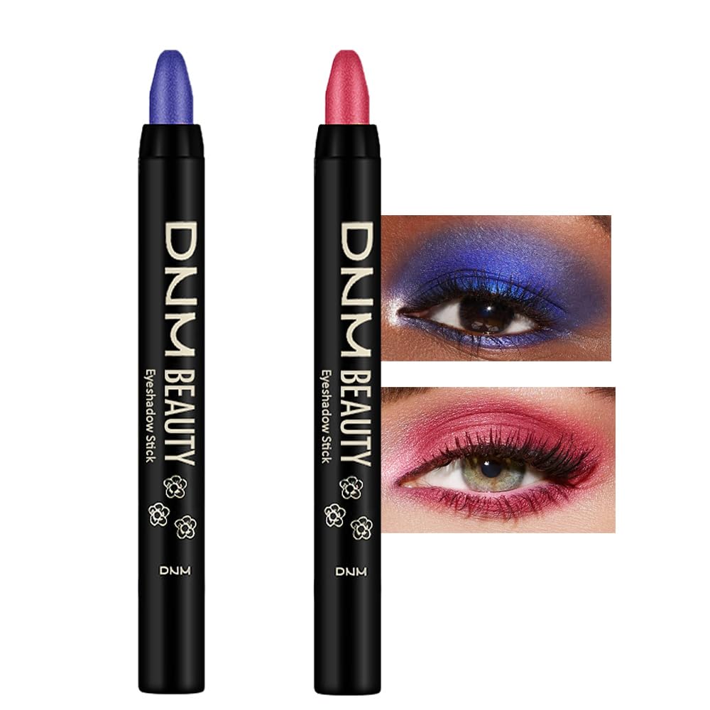 Kaely 2Pcs Cream Eyeshadow Sticks Set For Eyes Waterproof,Blue Shimmer & Red Shimmer Matte Eye Shadow Stick Pencil Pen Bulk Somb