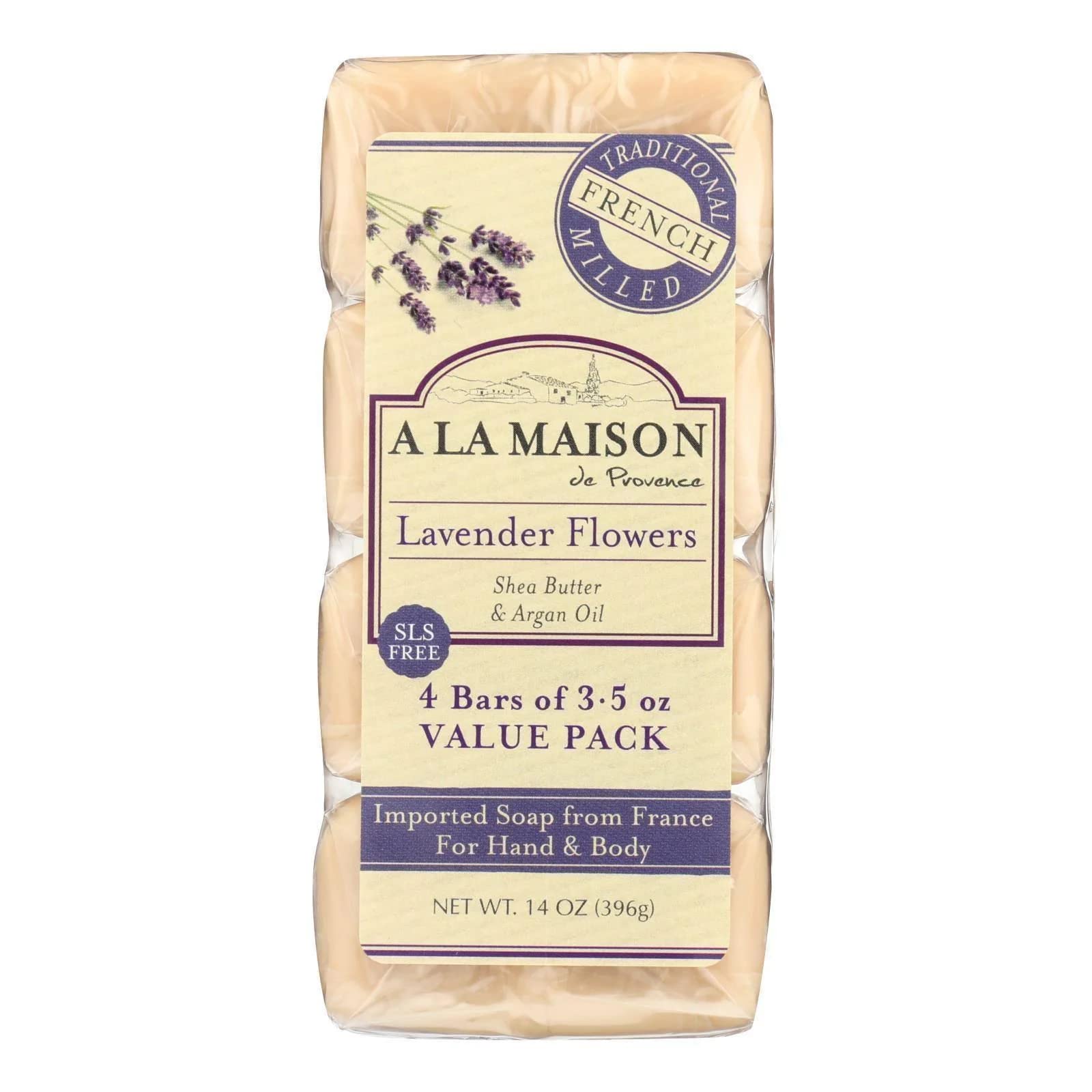 A LA MAISON Lavender Flower Bar Soap - Triple French Milled Natural Moisturizing Hand Soap Bar (4 Bars of Soap, 3.5 oz)
