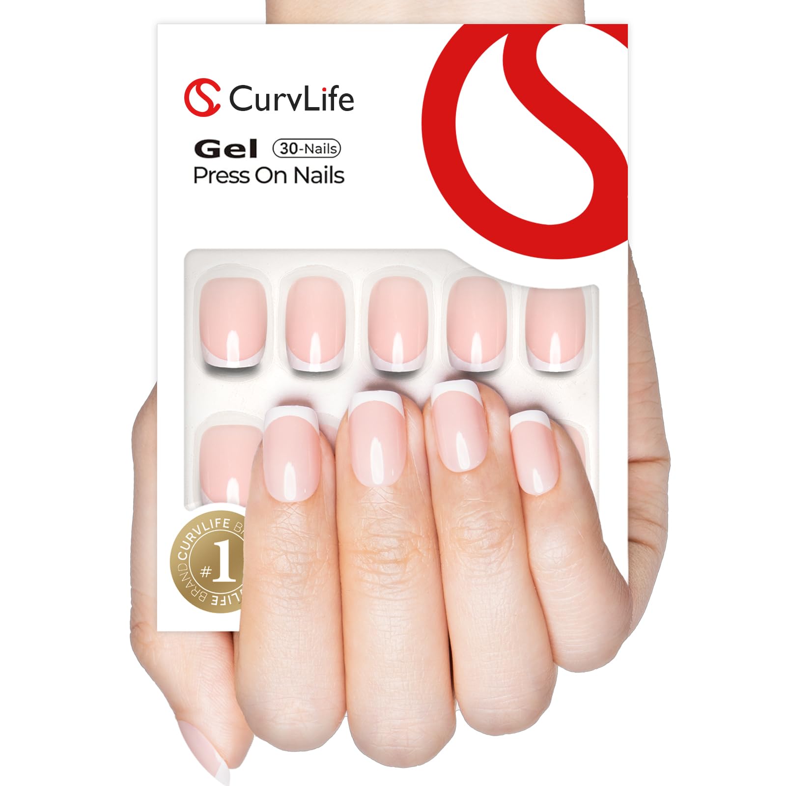 Curvlife Soft Gel Nails with French Press on Nails Design Full Cover False Nails for Women Reusable Nail Kit with Nail Glue Adhe